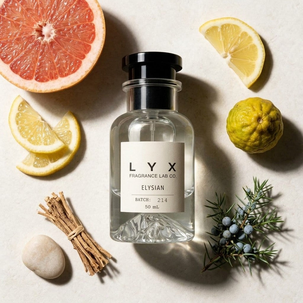 Elysian 214 – grapefruit, lemon, bergamot, vetiver and juniper