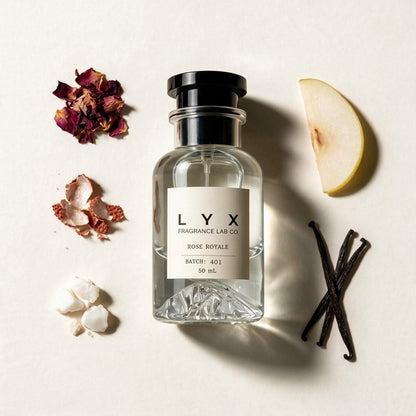 Rose Royale 401 – flat-lay with its notes