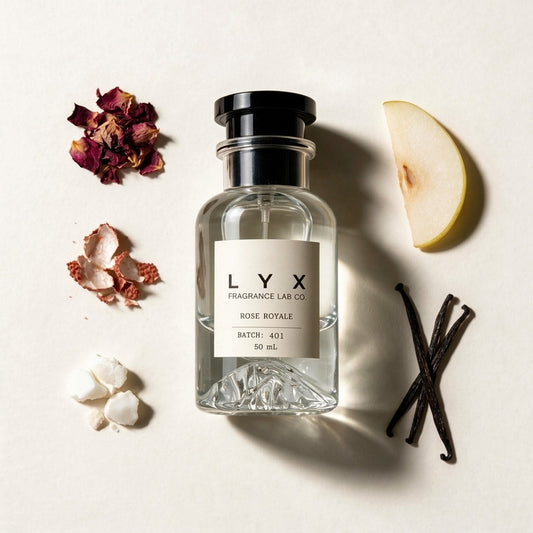 Rose Royale 401 – flat-lay with its notes